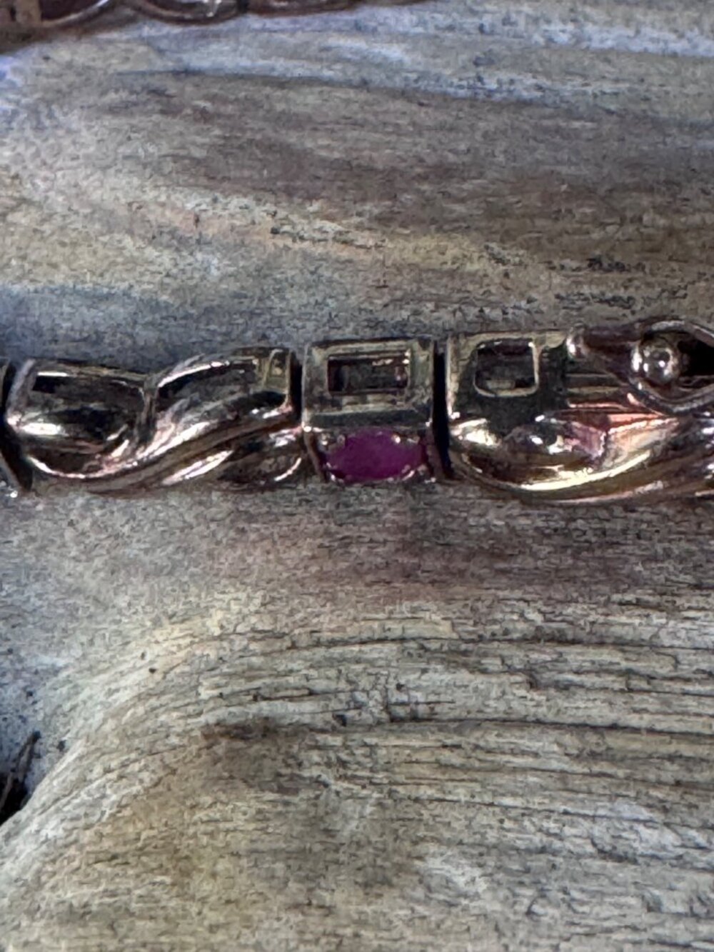 925 Sterling Silver Gold Vermeil Ruby CZ Link Bracelet 7" - Picture 4 of 6